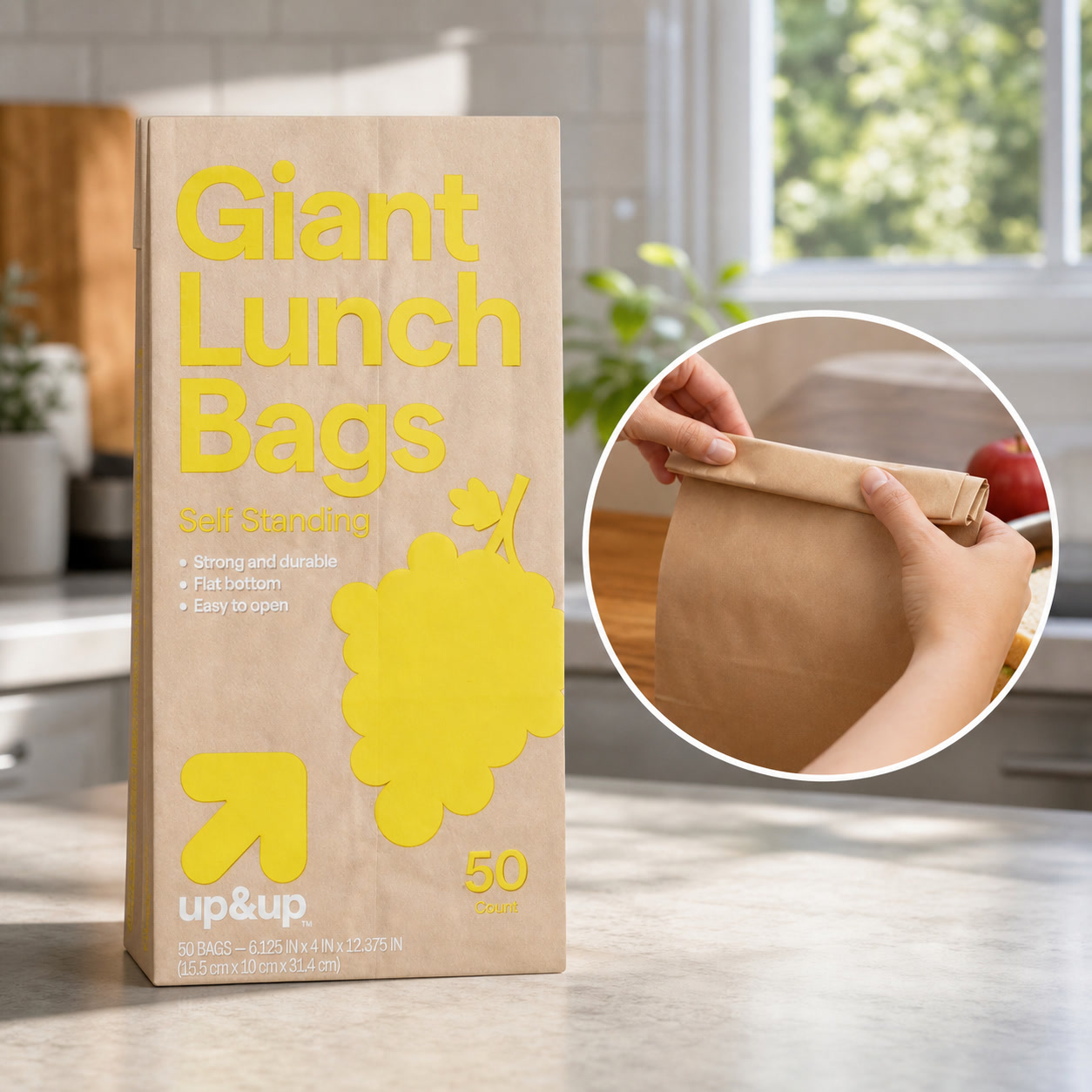 Food Giant Snacks - 100枚入り巨大透明プラスチックランチバッグ、折りたたみ式食品保存バッグ、学校、オフィス、スナック、食事の準備に最適